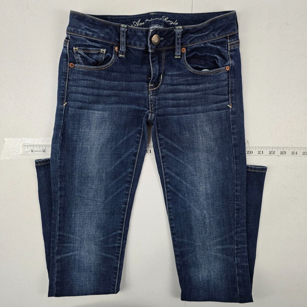 American eagle super stretch skinny jeans blue denim 0 womens 5040